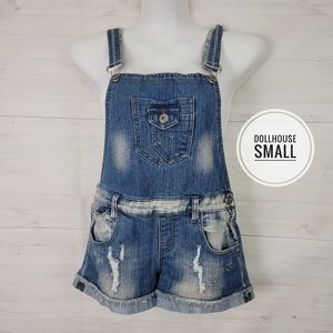 Small Distressed Denim Overall Shorts